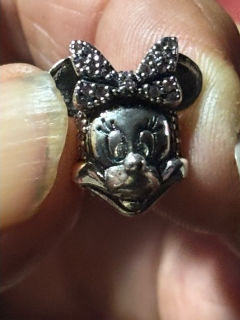 Minnie Mouse Silver Tone Charm with Pink Bow